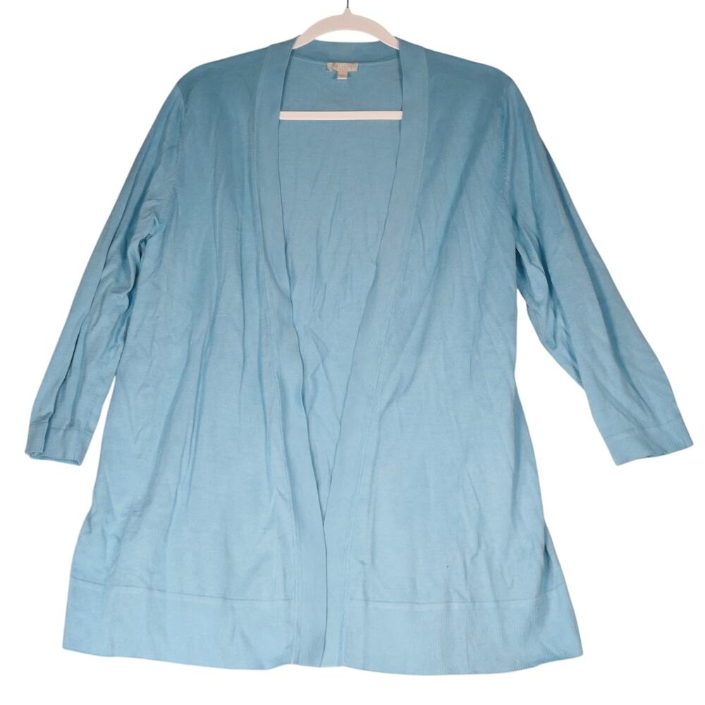 Talbots Cardigan Sweater Womens Medium Blue Open Front 3/4 Sleeve Lightweight - Picture 2 of 11